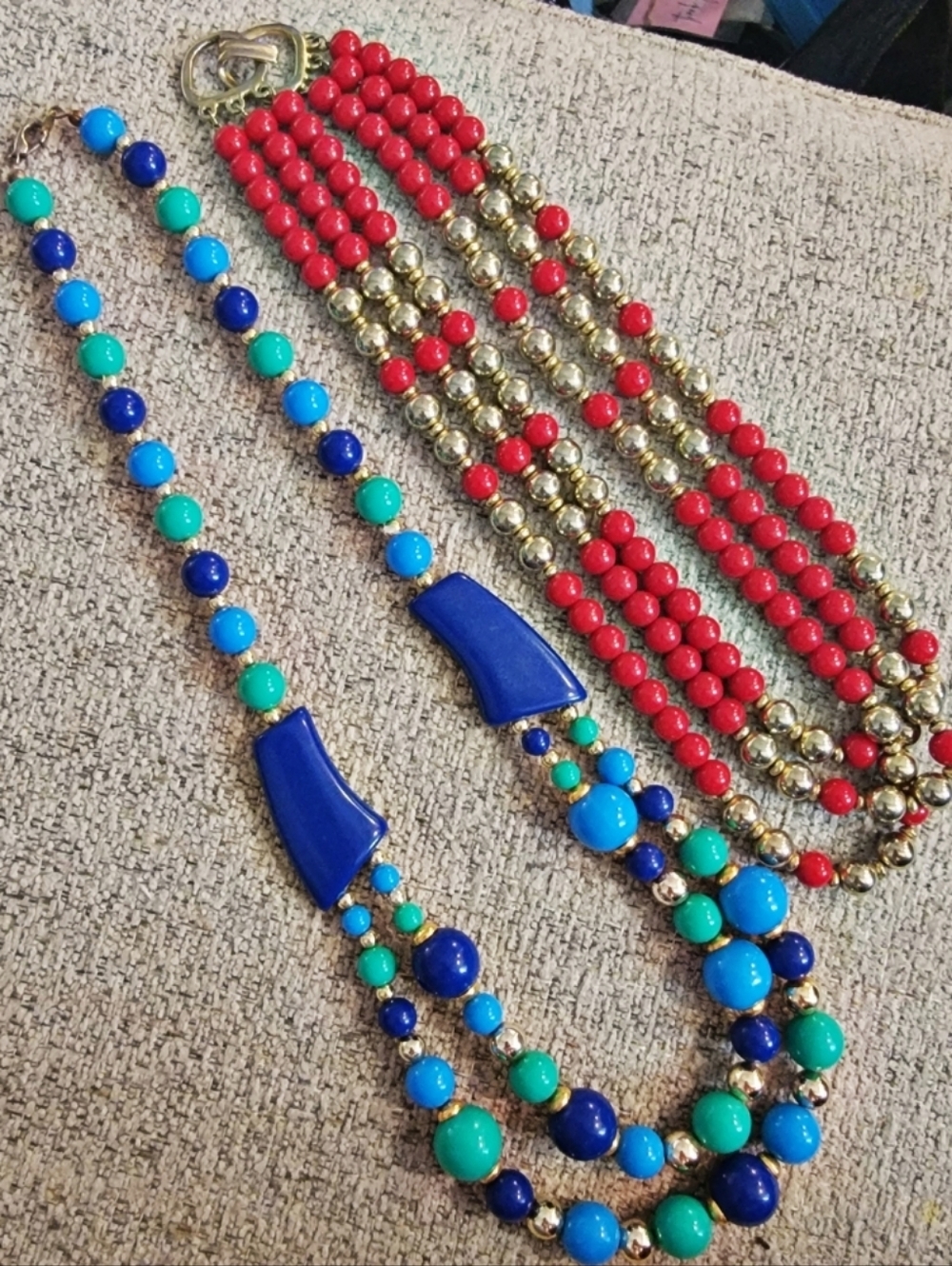 Set Of 2 #Vintage 1980's Colorful Beaded #Multi-strand Statement Necklaces